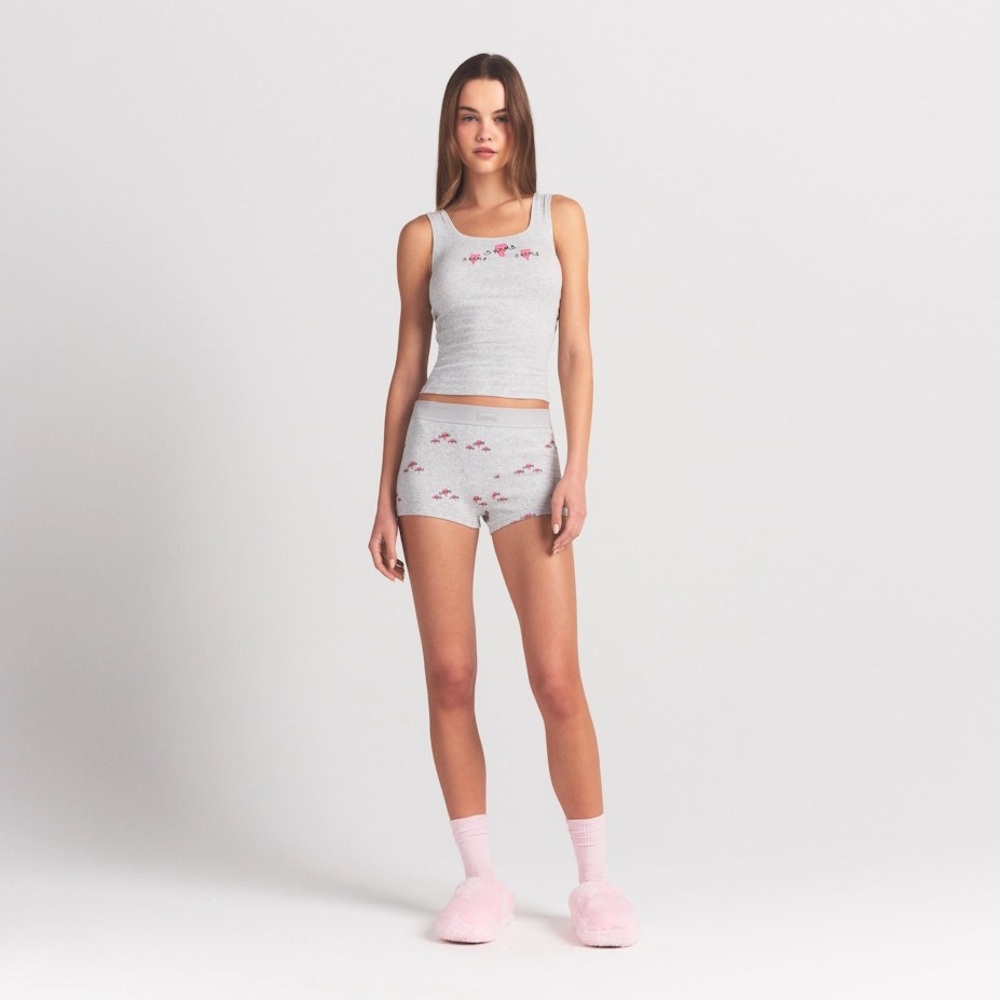 NWT Skims cotton rib TANK n SHORT SET - LHG triple hearts- XL
